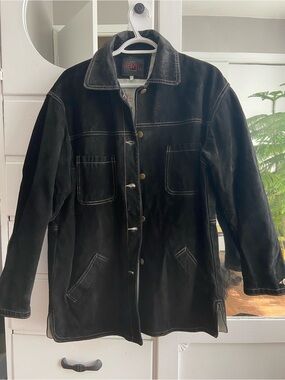 Men's Black Suede Button-Front Lined Cotton Jacket Oscar Leopold Made in Canada
